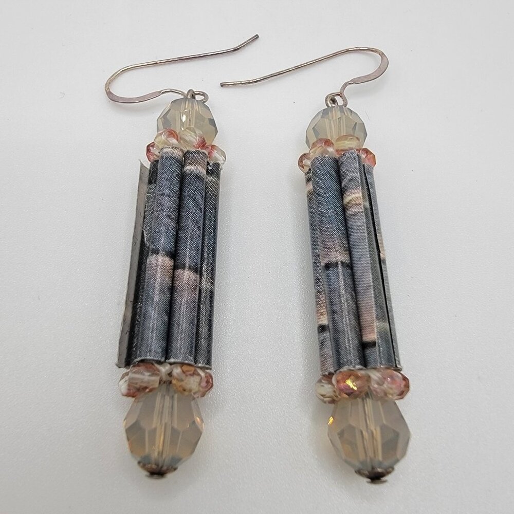 Long Cylinder Beaded Boho Earrings Dangle Pierced Earrings Vintage